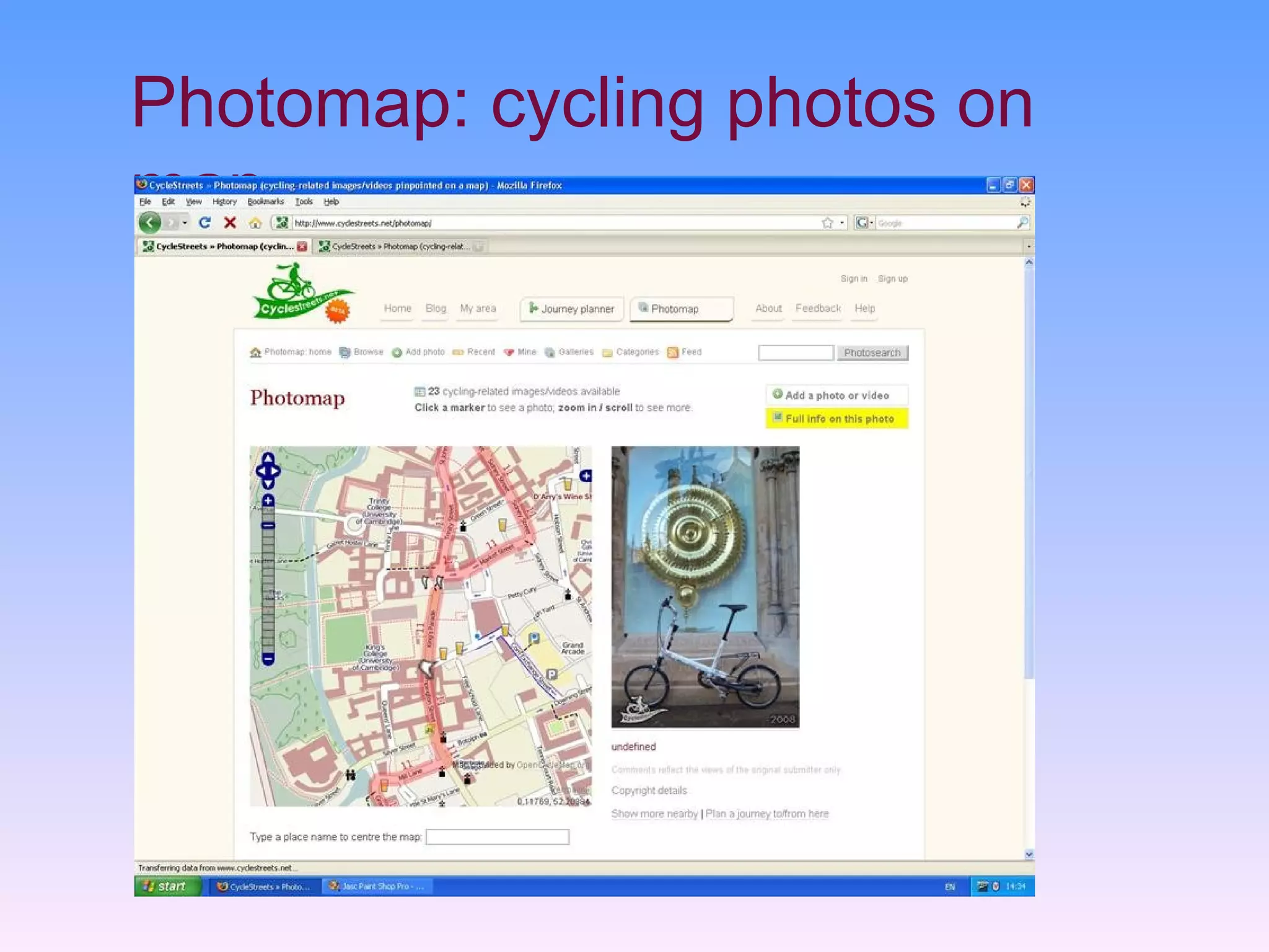 Photomap: cycling photos on
map
 