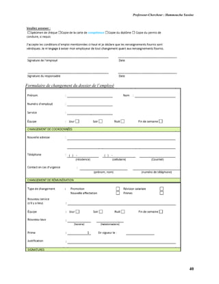 Professeur-Chercheur : Hammoucha Yassine
40
Formulaire de changement du dossier de l’employé
 