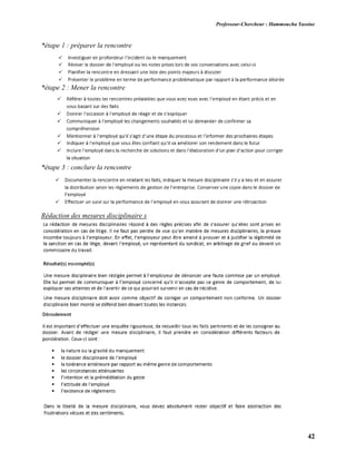 Professeur-Chercheur : Hammoucha Yassine
42
*étape 1 : préparer la rencontre
*étape 2 : Mener la rencontre
*étape 3 : conclure la rencontre
Rédaction des mesures disciplinaire s
 