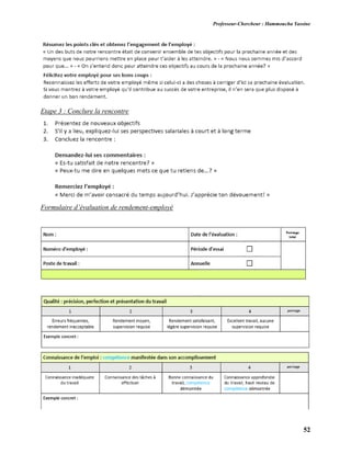 Professeur-Chercheur : Hammoucha Yassine
52
Etape 3 : Conclure la rencontre
Formulaire d’évaluation de rendement-employé
 