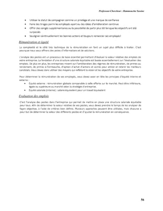 Professeur-Chercheur : Hammoucha Yassine
56
Rémunération et équité
Evaluation des emplois
 