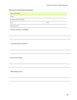 Professeur-Chercheur : Hammoucha Yassine
65
Plan précis d’une activité de formation
 