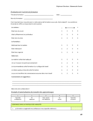 Professeur-Chercheur : Hammoucha Yassine
69
Evaluation de l’activité de formation
Exemple d’autoévaluation du transfert des apprentissages
 