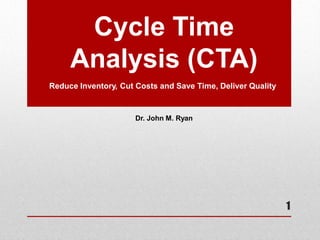 1
Cycle Time
Analysis (CTA)
Dr. John M. Ryan
Reduce Inventory, Cut Costs and Save Time, Deliver Quality
 