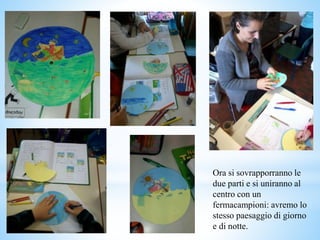 Ora si sovrapporranno le
due parti e si uniranno al
centro con un
fermacampioni: avremo lo
stesso paesaggio di giorno
e di notte.
 