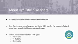 1. About Cyclistic bike-share
● In 2016, Cyclistic launched a successful bike-share service
● Since then, the programme ha...