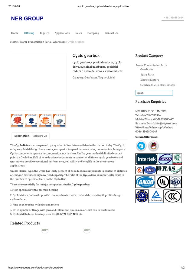 Cyclo gearbox, cycloidal reducer, cyclo drive PDF