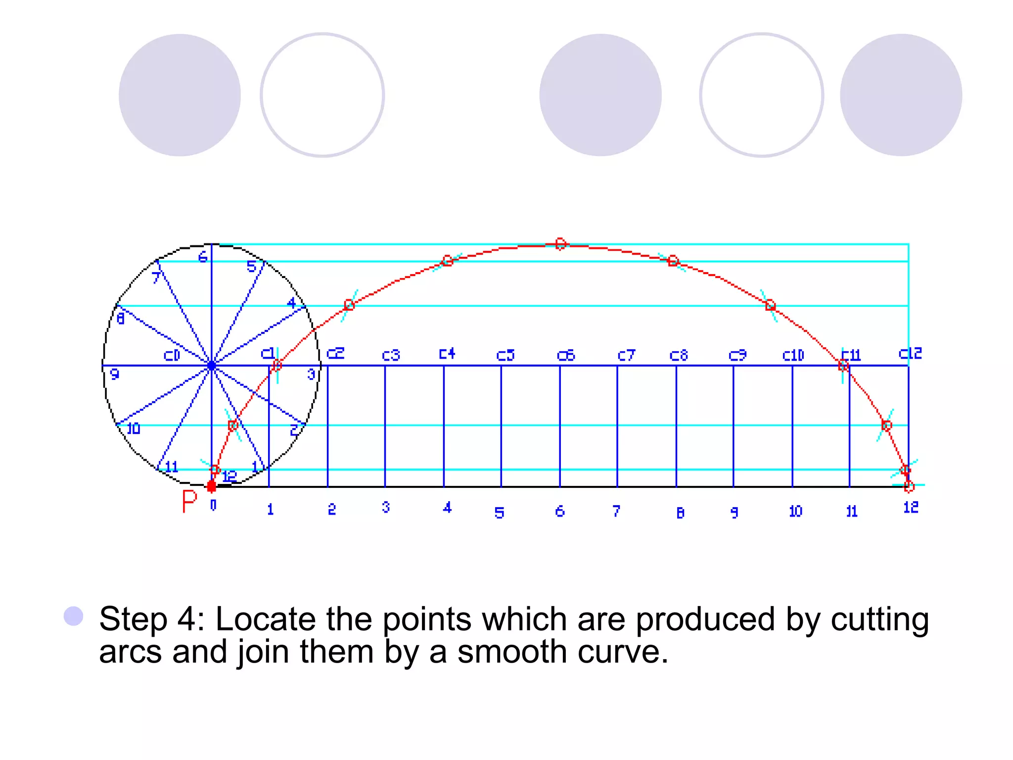  Step 4: Locate the points which are produced by cutting
  arcs and join them by a smooth curve.
 