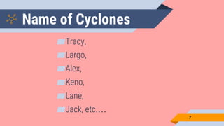 Name of Cyclones
▰Tracy,
▰Largo,
▰Alex,
▰Keno,
▰Lane,
▰Jack, etc.…
7
 