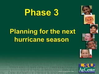 Phase 3
Planning for the next
hurricane season

 