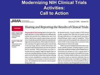 Modernizing NIH Clinical Trials
Activities:
Call to Action
 