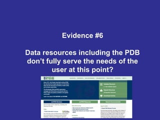 Evidence #6
Data resources including the PDB
don’t fully serve the needs of the
user at this point?
 