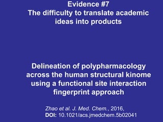 Delineation of polypharmacology
across the human structural kinome
using a functional site interaction
fingerprint approach
Zhao et al. J. Med. Chem., 2016,
DOI: 10.1021/acs.jmedchem.5b02041
Evidence #7
The difficulty to translate academic
ideas into products
 
