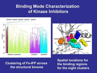 Binding Mode Characterization
of Kinase Inhibitors
Clustering of Fs-IFP across
the structural kinome
Spatial locations for
the binding regions
for the eight clusters
 