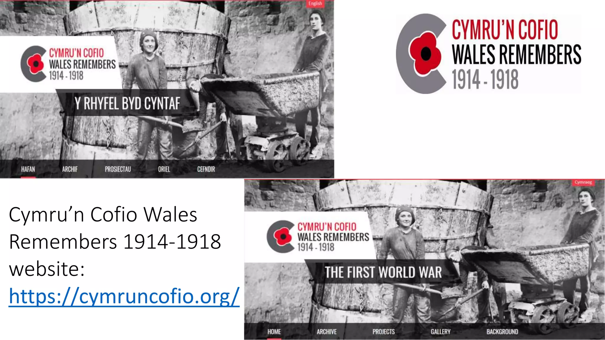Cymru’n Cofio Wales
Remembers 1914-1918
website:
https://cymruncofio.org/