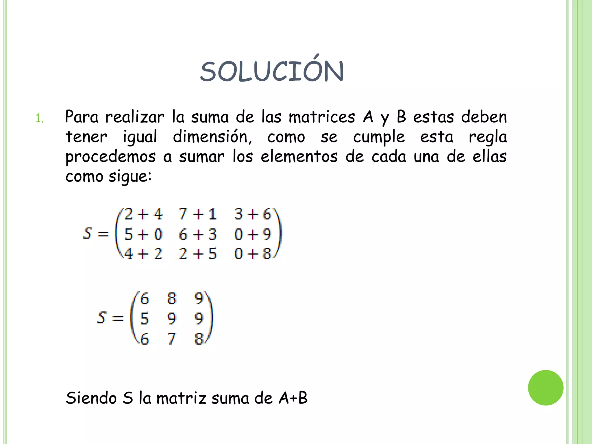 MATRIZ DIAGONALEs un tipo especial de matriz bandeada donde K1=K2=0, es decir, todos los elementos diferentes de la diagonal principal son iguales a cero. También es conocida como aquella matriz que cuenta con una triangular superior e inferior.Ejemplos: