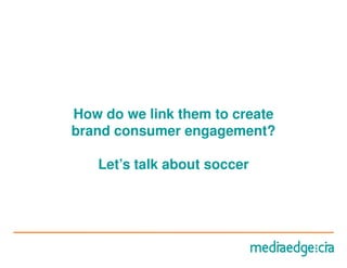 How do we link them to create
brand consumer engagement?

   Let’s talk about soccer
 