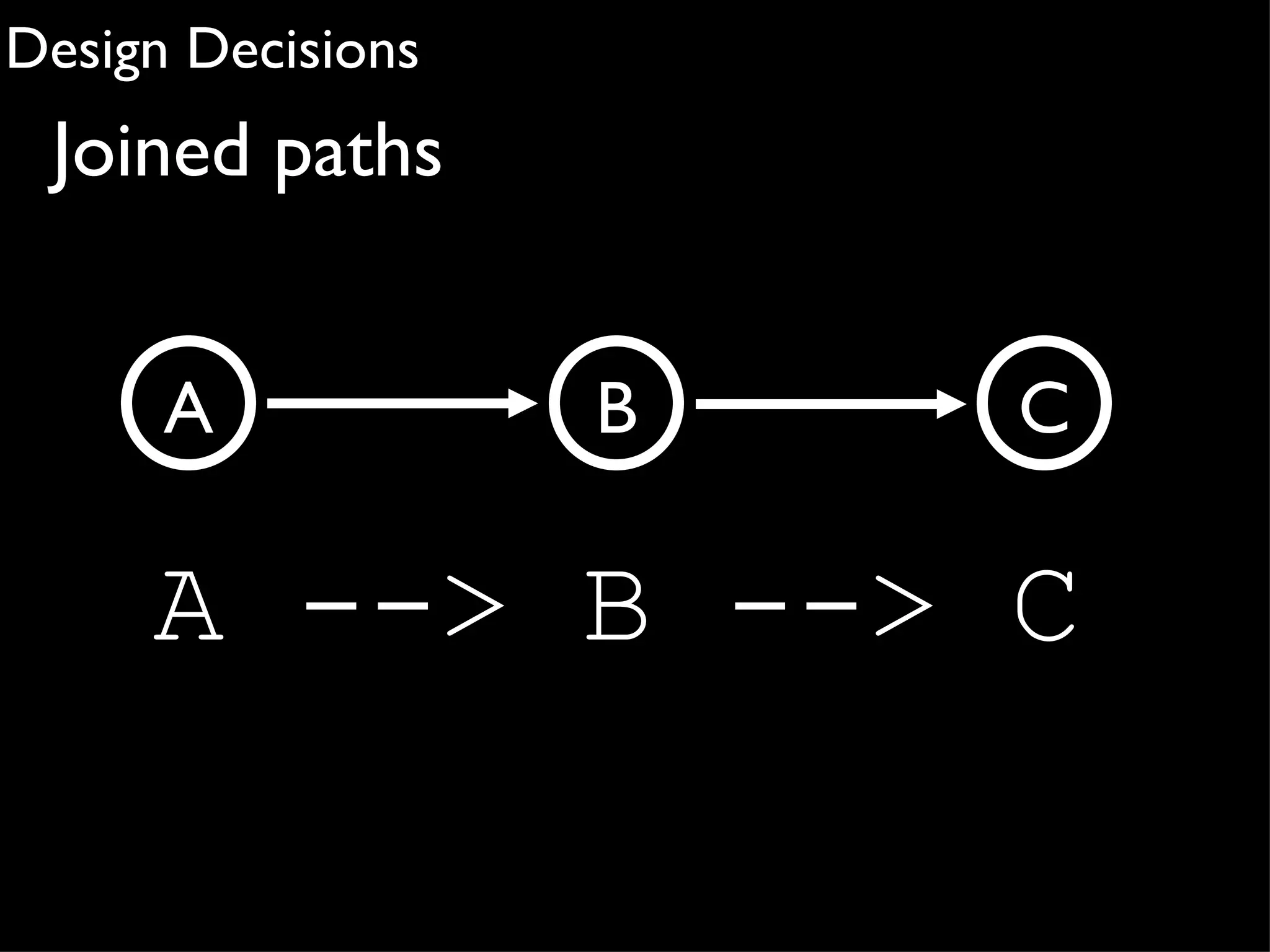 Design Decisions
 Joined paths


      A            B   C

     A --> B --> C
 