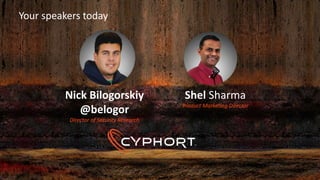 Your speakers today
Nick Bilogorskiy
@belogor
Director of Security Research
Shel Sharma
Product Marketing Director
 
