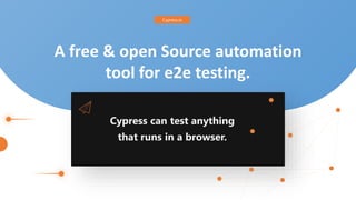 Cypress e2e automation testing - day1 intor by: Hassan Hameed | PDF