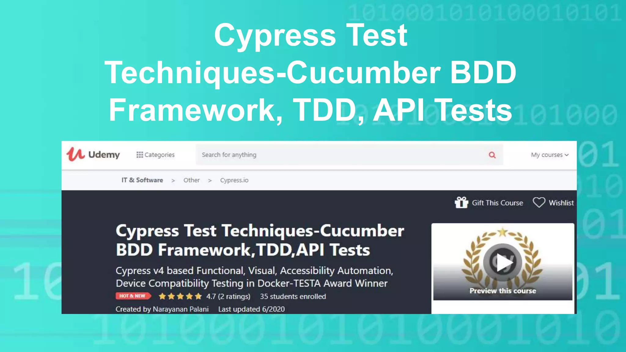 Cypress Test
Techniques-Cucumber BDD
Framework, TDD, API Tests
 
