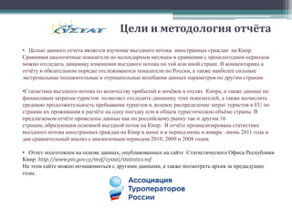 Цели и методология отчётаЦелью данного отчета является изучение въездного потока иностранных граждан  на Кипр. Сравнивая аналогичные показатели по календарным месяцам в сравнении с прошлогодним периодом  можно отследить динамику изменения въездного потока по той или иной стране. В комментариях к отчёту в обязательном порядке отслеживаются показатели по России, а также наиболее сильные экстремальные положительные и отрицательные колебания данных параметров по другим странам.