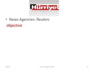 ? News Agencies: Reuters
 objective




2/4/13            Crisis management lab   55
 