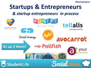 Startups & Entrepreneurs
& startup entrepreneurs in process
Its up 2 them!
#StartupCyprus
 