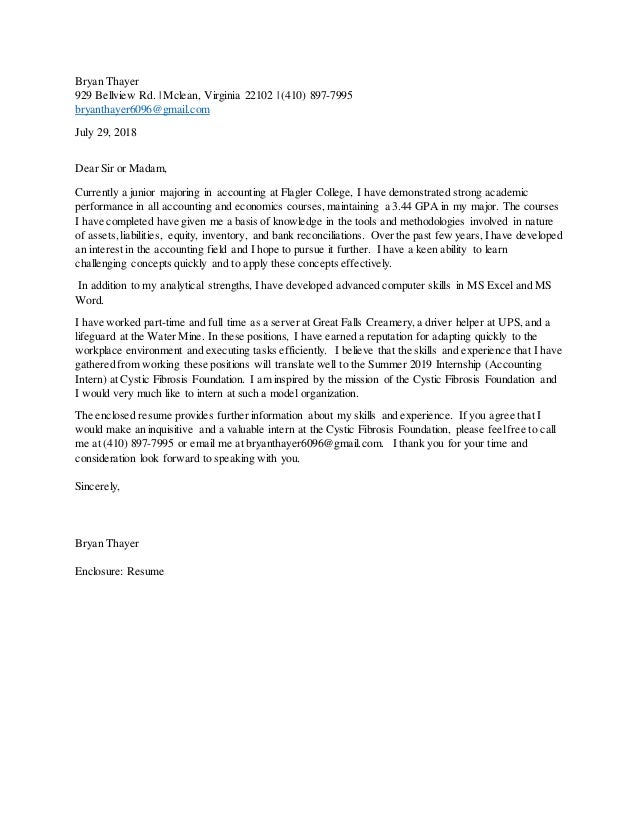 Cystic Fibrosis Foundation Cover Letter