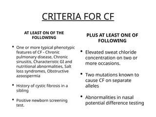 CYSTIC FIBROSIS - AN OVERVIEW OF EPIDEMIOLOGY, CLINICAL FEATURES AND ...