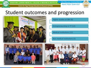 Student outcomes and progression
15
Higher studies at SBV (6)
Entrepreneurship in YT (12)
Medical institutions (12)
Non medical institutions (5)
Centre for Yoga Therapy Education & Research (CYTER)
 