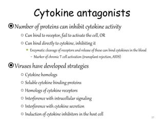 Cytokine antagonists
Number of proteins can inhibit cytokine activity
○ Can bind to receptor, fail to activate the cell, ...
