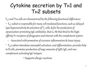 Cytokine secretion by Tн1 and
Tн2 subsets
TH1 and Tн2 cells are characterized by the following functional differences:
• T...