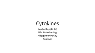 Cytokines
Muthubharathi B C
MSc.,Biotechnology
Alagappa University
Karaikudi
 