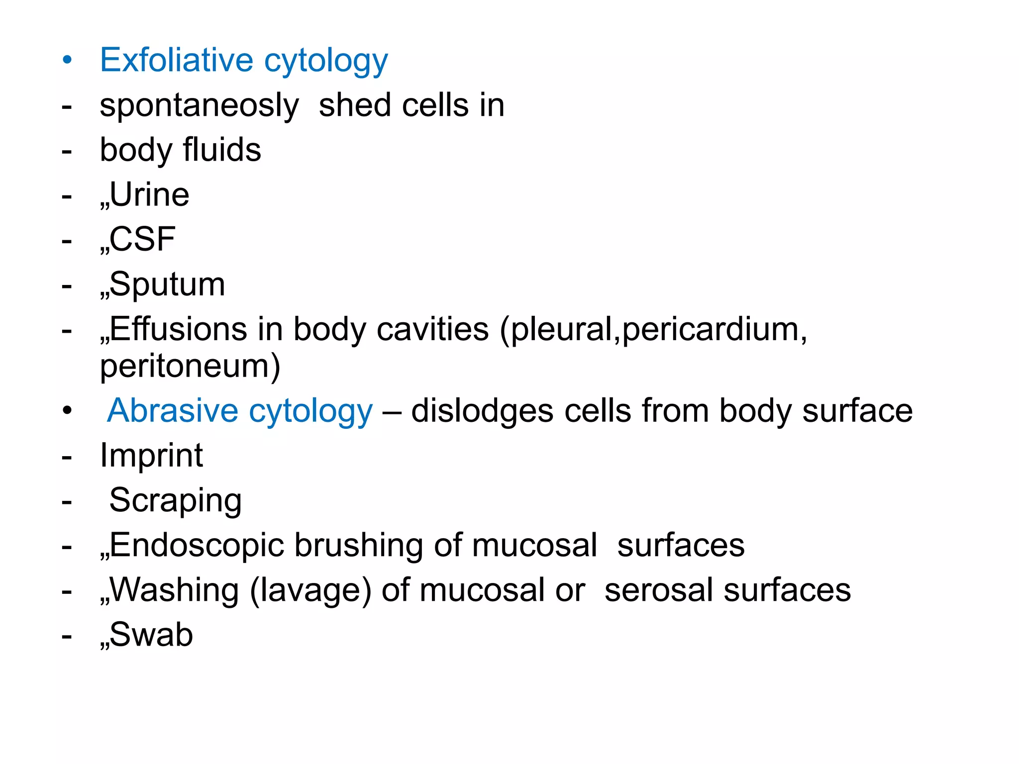 diagnostic Cytology introduction , Body fluids cytology
