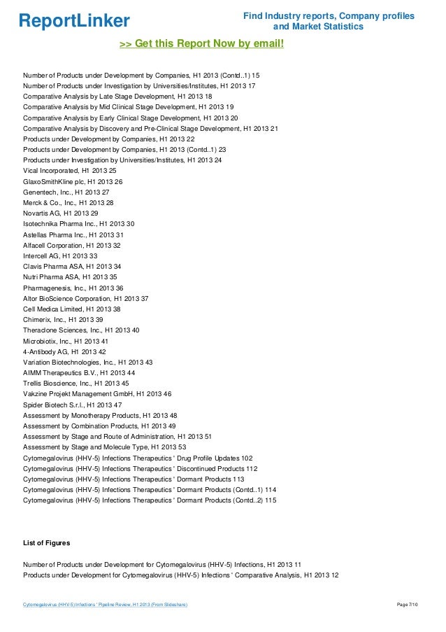 Cytomegalovirus (HHV5) Infections ' Pipeline Review, H1 2013