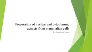 Preparation of nuclear and cytoplasmic
extracts from mammalian cells
Dr. Muhammad Imran
 