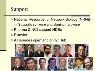 Support
 National Resource for Network Biology (NRNB)
 Supports software and staging hardware
 Pharma & NCI support NDEx
 Elsevier
 All sources open and on GitHub
31
 