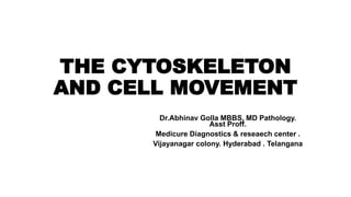 THE CYTOSKELETON
AND CELL MOVEMENT
Dr.Abhinav Golla MBBS, MD Pathology.
Asst Proff.
Medicure Diagnostics & reseaech center .
Vijayanagar colony. Hyderabad . Telangana
 