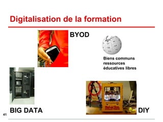Digitalisation de la formation
BYOD
BIG DATA
Biens communs
ressources
éducatives libres
DIY41
 