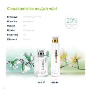 cena 50 ml
440 Kč
cena 50 ml
440 Kč
Květinové
Orientální
Ovocné
Fougerové
Citrusové
W150, W151, W153, W154, W158
W149, W152, M027
W155
M025
W156, M029
Dřevité W157, M026, M028
Charakteristika nových vůní
obsah vonných
esencí
20%
10
 