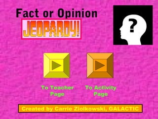 Fact or Opinion

To Teacher
Page

To Activity
Page

Created by Carrie Ziolkowski, GALACTIC

 
