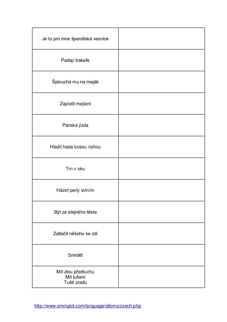 Czech idioms and their english translations worksheet