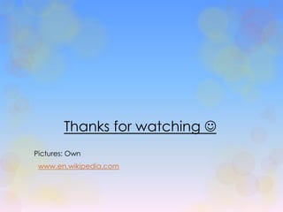 Thanks for watching  
Pictures: Own 
www.en.wikipedia.com 
