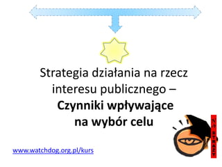 Strategia działania na rzecz interesu publicznego – Czynniki wpływające na wybór celu www.watchdog.org.pl/kurs 