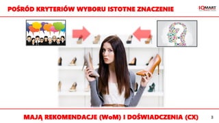 MAJĄ REKOMENDACJE (WoM) I DOŚWIADCZENIA (CX) 3
POŚRÓD KRYTERIÓW WYBORU ISTOTNE ZNACZENIE
 