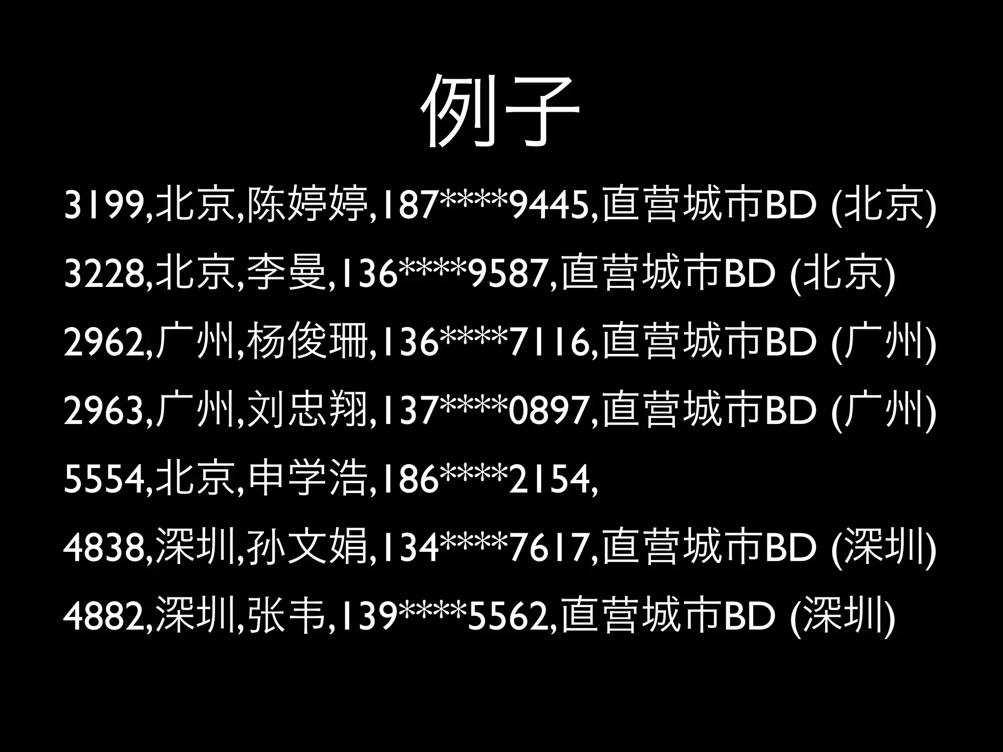 3199,   ,     ,187****9445,     BD (       )
3228,   ,   ,136****9587,     BD (     )
2962,   ,     ,136****7116,     BD (       )
2963,   ,     ,137****0897,     BD (       )
5554,   ,     ,186****2154,
4838,   ,     ,134****7617,     BD (       )
4882,   ,   ,139****5562,     BD (     )
 