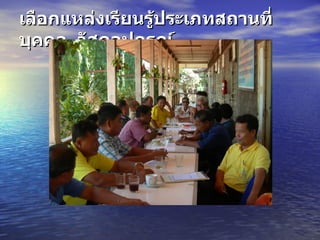 เลือกแหล่งเรียนรู้ประเภทสถานที่
บุคคล วัสดุอุปกรณ์
 