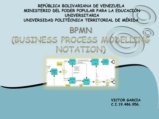 REPÚBLICA BOLIVARIANA DE VENEZUELA
MINISTERIO DEL PODER POPULAR PARA LA EDUCACIÓN
                UNIVERSITARIA
UNIVERSIDAD POLITÉCNICA TERRITORIAL DE MÉRIDA




                                  VICTOR GARCIA
                                  C.I.19.486.956.
 