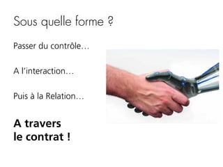 Sous quelle forme ?
Passer du contrôle…
A l’interaction…
Puis à la Relation…

A travers
le contrat !

 